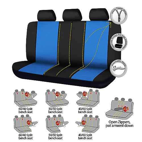 Flying Banner Rear Bench car seat Covers car seat Protectors Split 40/60 50/50 60/40 (Black & Blue, Value) - color: Black & Blue, size: Value