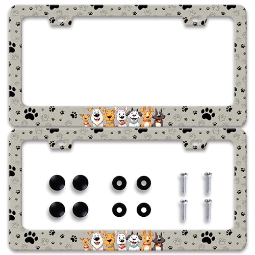 2pcs Personalise Dog License Plate Frame Paw Prints License Plate Frames Car Universal Stainless Steel Accessories Cars Decor with 2 Holes and Screws Fits Standard Us Vehicles Size 12.2 X 6 Inches - color: Dog