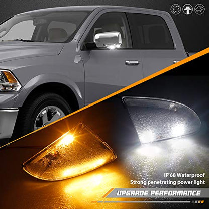 HERCOO LED Side Mirror Turn Signal Puddle Light Lamp Housing Cover Compatible with Dodge Ram 1500 2009-2018, Dodge Ram 2500 2010-2018, Ram 1500 Classic 2019-2022, Replacement for 68064949AA - size: Left-Clear