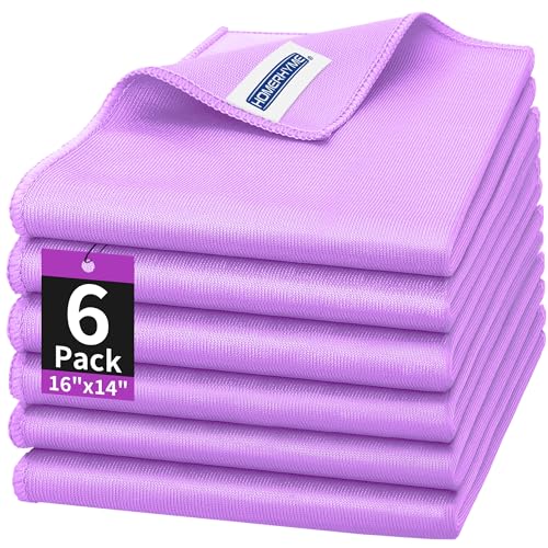 Microfiber Cleaning Cloth - 6 Pack Glasses Cleaning Cloth, 16" x 14" Window Cleaning Rags, Streak Free Lint Free Polishing Cloths Wipes for Eye Glass, Stainless Steel, Windshield, Purple - color: Purple, size: 6 Pk-16" X 14"