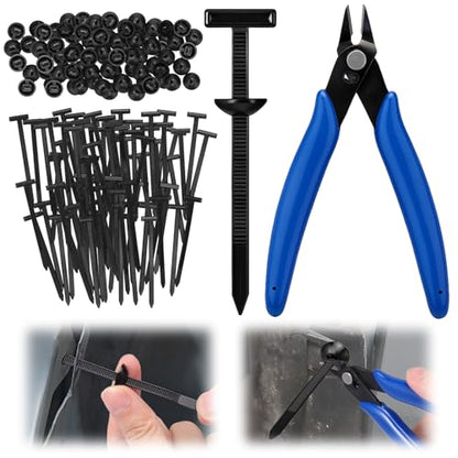 XANGNIER 100 Pcs Nylon Universal Cable Tie Buckle with Wire Cutter,Multipurpose Self Locking Zip Tie Clips Automotive,Snap Fit Nylon Fastening Clip for Car Repairs Auto Bumper Fender Liner Fasteners - color: 100pcs