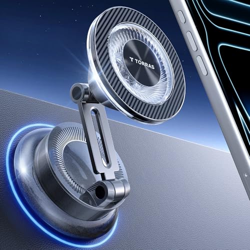 TORRAS 2026 Upgraded Vacuum Car Phone Holder for MagSafe Car Mount [98+ LBS Strongest Suction | 24 N58 Magnets] 360° Adjustable Magnetic Phone Holders for Your Car, for iPhone 17-12 Pro Max Plus Air