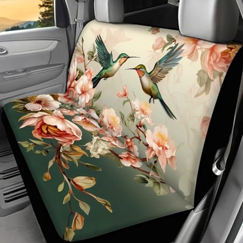 Spring Hummingbird Floral Print Bench Seat Cover for Trucks Car Rear Seat Covers for SUV Sedan Back Seat Backrest Car Seat Protector - color: 1 Hummingbird Floral