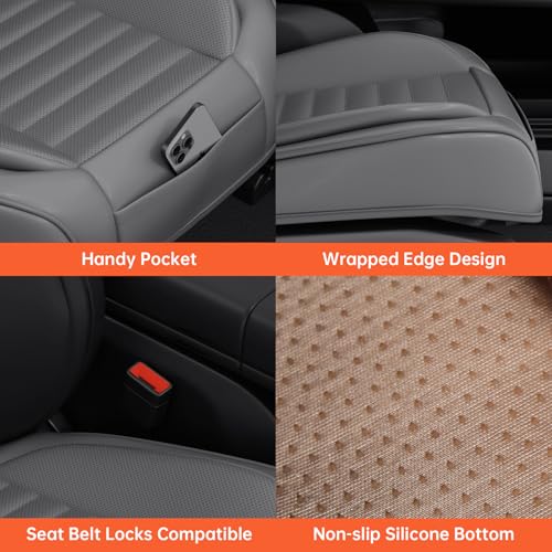 2 Pack Car Bottom Seat Covers, Luxury Leather Front Seat Covers, Breathable and Waterproof Automotive Bottom Seat Covers, Universal Anti-Slip Seat Covers Fit for Most Vehicles (Gray, 2 PCS) - color: Grey-2 PCS