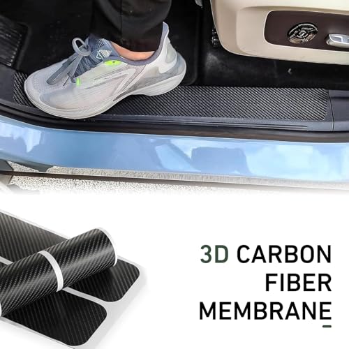 Car Door Sill Protector, Carbon Fiber Scratch-resistant & Anti-slip Door Sill Protector Strips, Stylish Sporty Vehicle Decal Accessories, for Most Vehicles, Sedans, SUVs (Black)