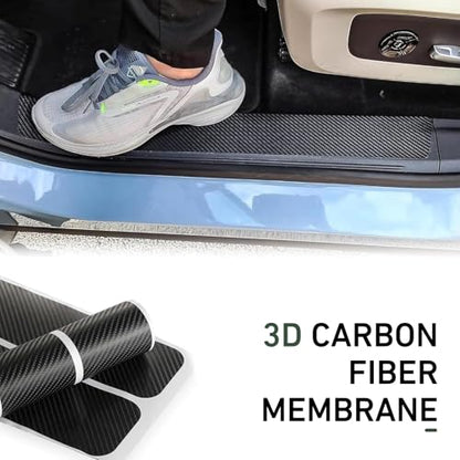 Car Door Sill Protector, Carbon Fiber Scratch-resistant & Anti-slip Door Sill Protector Strips, Stylish Sporty Vehicle Decal Accessories, for Most Vehicles, Sedans, SUVs (Black)