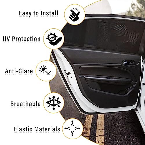 Kewucn 4 Pack Car Window Shades, Sun Rays Blocker & UV Protection for Baby Family Pet, Breathable Mesh Auto Window Covers, Elasticized Universal Window Screens for Most Cars (Car Front&Back) - size: Medium Car Front&back