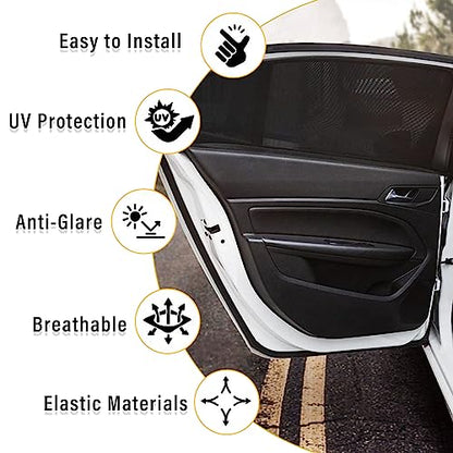 Kewucn 4 Pack Car Window Shades, Sun Rays Blocker & UV Protection for Baby Family Pet, Breathable Mesh Auto Window Covers, Elasticized Universal Window Screens for Most Cars (Car Front&Back) - size: Medium Car Front&back