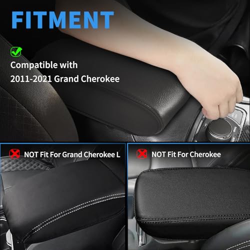 Center Console Cover Compatible with Jeep Grand Cherokee 2011-2021 Accessories, Premium Leather Armrest Cover Pad, Car Middle Console Lid Cover (Black) - size: 2011-2021 Jeep Grand Cherokee