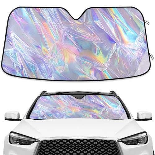 Holographic Neon Iridescent Pattern Windshield Sunshade Car Sun Shade Front Window Shade for Truck SUV Blocks UV Rays Sun Reflector Visor Protector Accordion Folding - color: Multi129