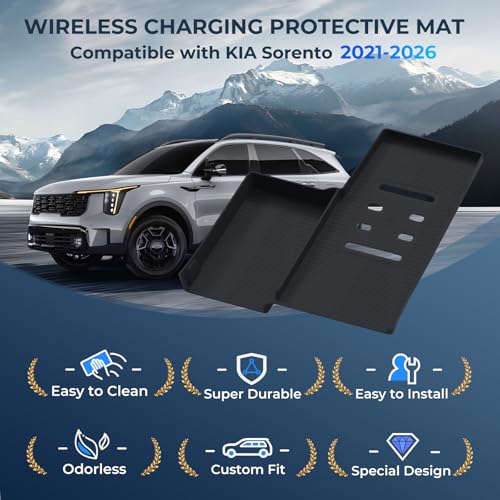 Wireless Charging Protective Mat for KIA Sorento 2026 2025 2024 2023 2022 2021, Center Console Interior Accessories Silicone Anti-Slip Wireless Charger Cover Pad for 2021-2026 Sorento, Black - style: Fits for KIA Sorento 2021-2026