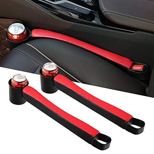 Supin 2 Prices Car Seat Gap Filler Pad PU Leather Console Side Pocket Organizer and one Cup for Cellphone Wallet Coin Key (Black+Red) - color: Black+Red