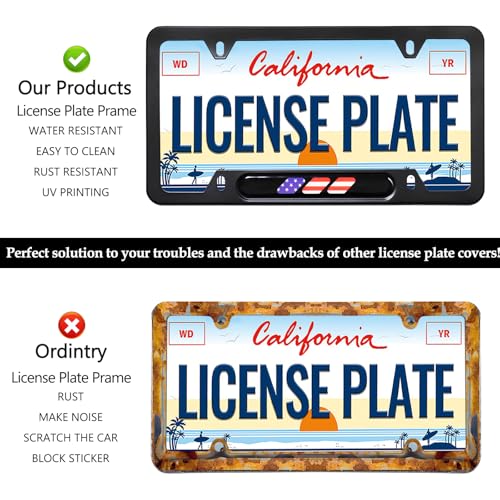 LIN KANG American Flag License Plate Frame Holder - 2 Pack Patriotic Universal Aluminum US Flag Car Plate Frame Covers Accessory with Screws Fasteners Caps - color: Patriotic US Flag