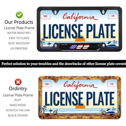 LIN KANG American Flag License Plate Frame Holder - 2 Pack Patriotic Universal Aluminum US Flag Car Plate Frame Covers Accessory with Screws Fasteners Caps - color: Patriotic US Flag