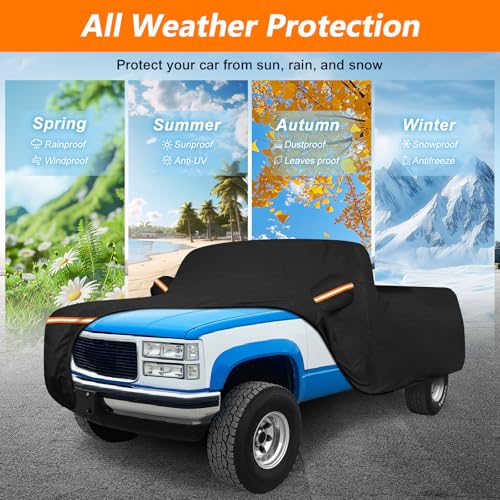Car Cover for Chevrolet C10 C20 K10 K20 Short Bed 1960-1991, All Weather Waterproof 420D Oxford Cloth with Cotton Lining, Outdoor Car Cover with Windproof Straps, Heavy Duty Sun Rain Snow Protection - size: for Chevy C/K 1960-1991