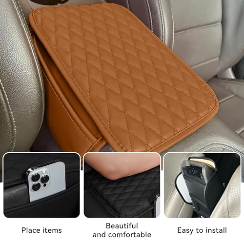 Upgraded Car Middle Center Console Cover with 2 Storage, Universal Microfiber Leather Car Armrest Cover Cushion Universal Vehicle Middle Console Cover, Most Vehicle, SUV, Truck. (Orange) - color: Orange
