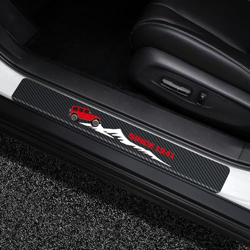 MAXDOOL 4Pcs Car Door Sill Protector Reflective 4D Carbon Fiber Sticker Entry Guard Door Sill Scuff Plate Stickers Accessories Compatible with Jeep Wrangler JL JLU & Gladiator JT (Red) - color: Red