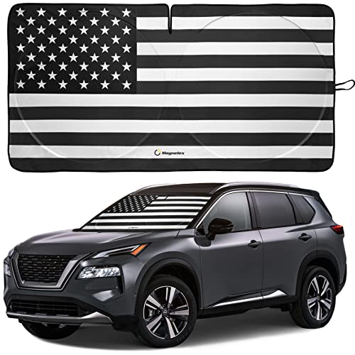 American Flag Windshield Sun Shade, High-Resolution Car Sun Shield with Mirror Cut-Out for Automotive Interior Sun and Heat Protection, Folding Sunshade with Storage Bag - Medium, Black & White - color: USA B&W Flag, size: Medium