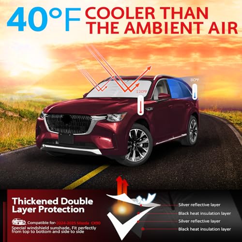 KAYZT Windshield Sun Shade for 2024-2025 2026 Mazda CX-90 CX90 PHEV Foldable Sunshade Front Window Custom Fit Car Accessories - size: for 2024-2026 Mazda CX90 CX-90