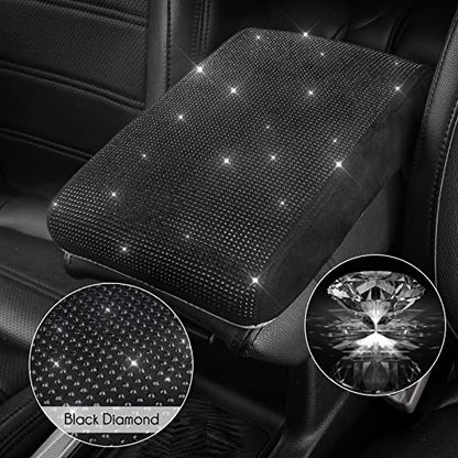 SEG Direct Diamond Auto Center Console Cover, Bling Car Armrest Cover, Memory Foam Armrest Cushion Pad with Crystal Rhinestones, Universal Seat Box Cover, Black Diamond - color: Black Diamond