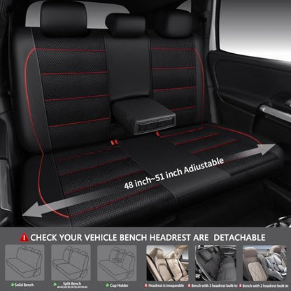 CAR PASS Mesh Leather Car Seat Covers Full Set,Breathable Mesh Faux Leather Seat Covers for Car, Universal Fit for SUV Truck Sedan Automotive, Airbag Compatible, Black and Red - color: Red Black Mesh Leather