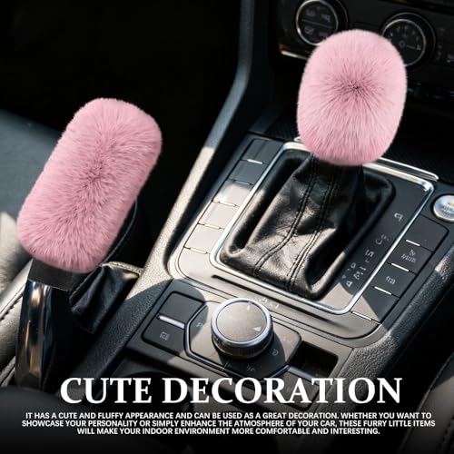 2PCS Plush Car Gear Shift Knob Cover & Handbrake Cover, Shift Knob Protector, Soft Fluffy Gear Handbrake Protective Sleeves, Shifter Lever Brake Handle Warm Plush Set for Cars (Dark Pink) - color: Dark Pink