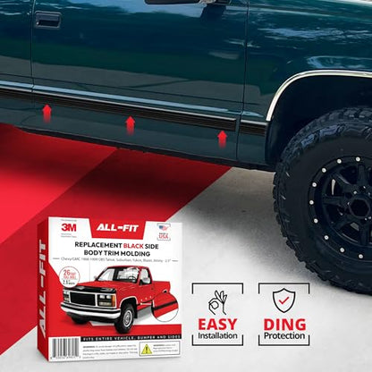 All-Fit Automotive Replacement Old Style Body Side Molding (2.5") – OEM Grade Black Trim fits 1988-1999 Chevy Tahoe, GMC Suburban, Yukon, Blazer, Jimmy OBS – Easy Install w/ 3M Automotive Tape (26 Ft) - style: OBS Trim Black (88-98)
