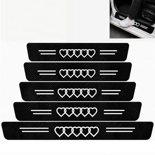 5PCS Chain Heart Car Door Sill Protector, Carbon Fiber Leather Door Sill Sticker, Anti-Scratch Scuff Plate Sticker for All Car Models, Love Car Accessories Decor Heart Gifts for Men Women - color: 4 Hearts