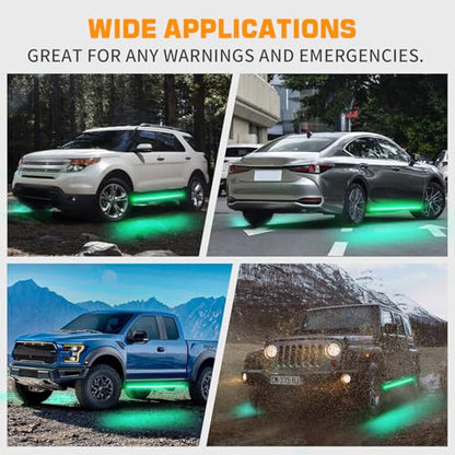 XRIDONSEN 2PCS 60 inch Green Running Board Lights Strip 720 LED Emergency Strobe Lights Flashing Warning Safety Caution Side Lights w/Waterproof Tube for Trucks Construction Vehicles SUV Jeep Car - color: Green