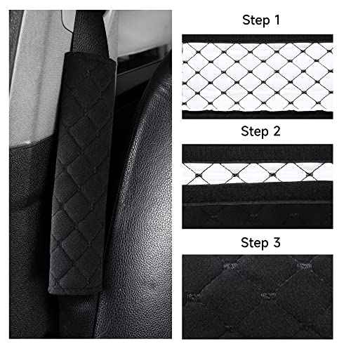 Tapha Plush Car Seat Belt Cover and Shoulder Pad Cushions Improve Driving Comfort, 2 PCS Included and Compatible with All Vehicles (Black) - color: Black