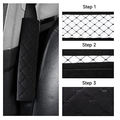 Tapha Plush Car Seat Belt Cover and Shoulder Pad Cushions Improve Driving Comfort, 2 PCS Included and Compatible with All Vehicles (Black) - color: Black