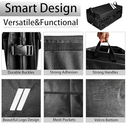 YOSRTER for Dodge Charger Durango Challenger Ram Car Trunk Organizer Collapsible Storage Box with Handle Foldable Lid Non Slip Bottom Sturdy Base Panel 2 Compartment White Trim - color: White Trim