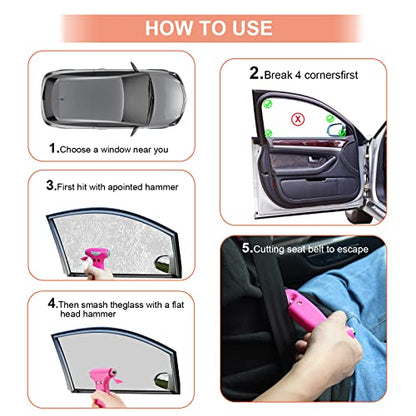 THINKWORK Window Breaker - Pink-Blue Car Safety Hammer Gift for Lady and Men, Three-in-One Emergency Escape Tool with Seat Belt Cutter, Safety Emergency Car Escape Tool for Family, Women, Children - color: Pink&blue