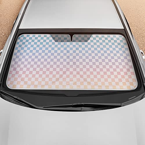 BDK Checker Gradient Car Window Sun Shade Auto Shade for Windshield Visor, Block UV Reflect Heat to Keep Your Car SUV Truck Cool Jumbo 64"x32"