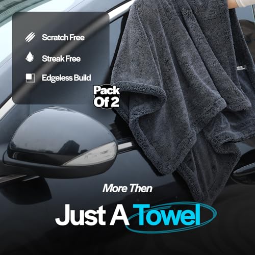 Crystal Clean 2-Pack 1300GSM Microfiber Towels for Cars – XL (24 x 36 inch) Car Drying Towel with Double Twisted Loop, Detailing Towels for Cars - Quick Dry, Paint Safe & Swirl-Free - color: 2 Pack Grey