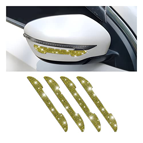 4PCS Bling Car Rear View Mirror Anti-Scratch Stickers Protector, Rhinestone Auto Door Handle Edge Guards, Crystal Anti-Collision Strip Decal, Car Exterior Decoration Accessories for Women Men (Yellow) - color: Yellow