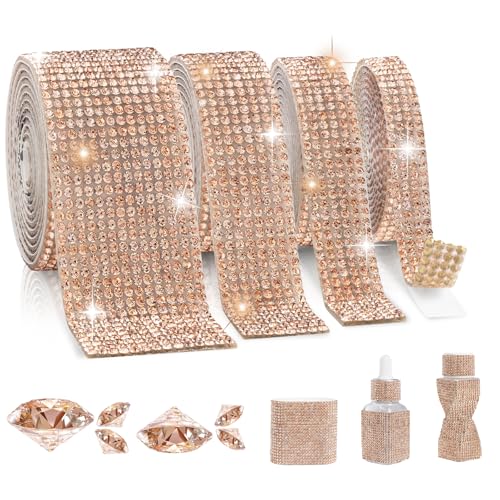Rhinestone Ribbon Self Adhesive, 4-Yard Bedazzling Strips, 4-Rolls Rhinestone Strips for DIY Craft, Rhinestones for Crafting, Home Decor and Special Events,4/6/8/14 Rows Champagne Crystal - color: 4/6/8/14 Rows Champagne Crystal