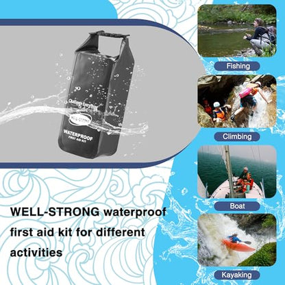 Boat First Aid Kit Waterproof, WELL-STRONG Marine Emergency Kit with Roll Top Dry Bag for Boating Fishing Kayaking – Water-Resistant Contents for Camping & Beach（Dark Grey） - color: Ws011-darkgrey