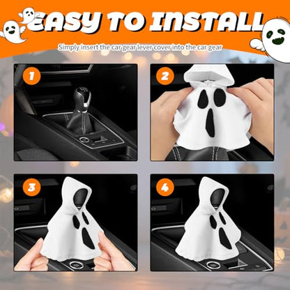 Ghost Car Gear Shift Cover,Funny Halloween Gear Shift Knob Cover for Protection & Halloween Car Decor,Universal Soft Cars Shifter Covers Funny Cars Accessories for Most Vehicles