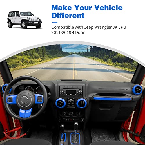 CheroCar 18PCS Interior Trim Kit for Jeep Wrangler JK JKU 2011-2018 4 Door,Steering Button Frame, Air Conditioning Vent Trim Cup Holder Cover,Gear Shift Knobs Frame,Blue… - color: Blue