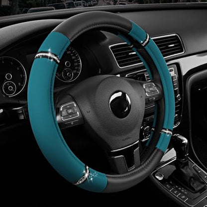 Road Comfort Leather Steering Wheel Cover – Premium Anti-Slip Car Steering Wheel Grip Cover – Universal Fit for 14.5”–15” Cars, Trucks & SUVs -Dark Blue - color: Dark Blue