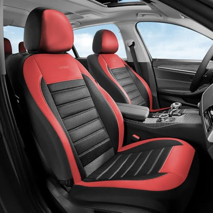 Coverado Car Seat Covers Front Seats, Luxury Leather Car Seat Covers, Automotive Mesh Seat Covers 2 Pack, Airbag-Compatible, Black Red Seat Covers for SUV Sedan Truck - color: Red&Black, size: Frontpair
