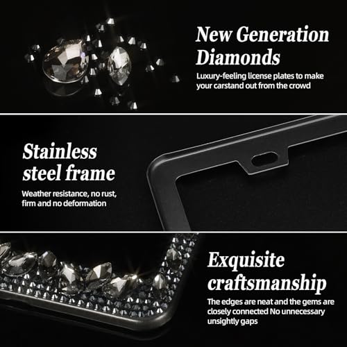 OKLPF Single Luxury Rhinestone License Plate Frame for Women – Elegant Bling with Glitter Crystals, Diamond Bedazzled License Plate Cover，Anti-Theft Screws & Gift Box, Fits Standard US Plates（Black） - color: Black, size: 1pc