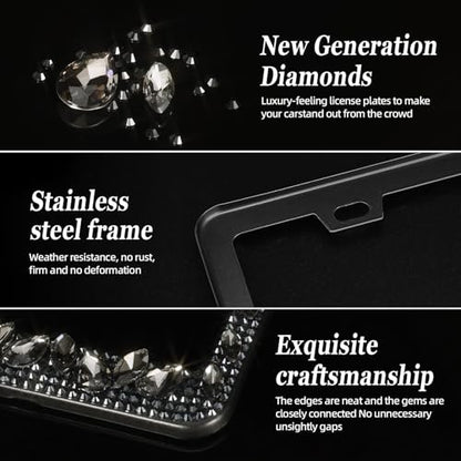 OKLPF Single Luxury Rhinestone License Plate Frame for Women – Elegant Bling with Glitter Crystals, Diamond Bedazzled License Plate Cover，Anti-Theft Screws & Gift Box, Fits Standard US Plates（Black） - color: Black, size: 1pc