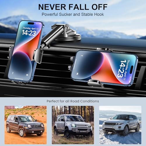 TICILFO Phone Mount for Car Phone Holder [Military-Grade Suction & Stable Clip] Car Phone Holder Mount Windshield Dashboard Air Vent Universal Automobile Mount Fit for All Dash Mounting Kits iPhone - style: Modle-B