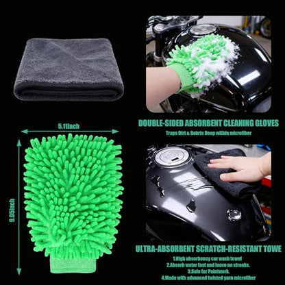 13PCS Motorcycle Cleaning Kit, Motorcycle Detailing Kit Overall Cleaner Tools Car Washing Brush Rims Cleaning Kit Chain Tire Wheel Brush Set Chain Tire for Car Bike Motorbike