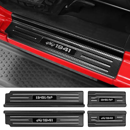 YOJOJOCO Door Sill Guards Compatible with Jeep Wrangler JL JLU 2018-2026 & Gladiator JT 2020-2026 Accessories Stainless Steel Material Carbon Fiber Texture Front and Rear Door Sill Protector - size: 4-Door (Carbon Fiber Texture)