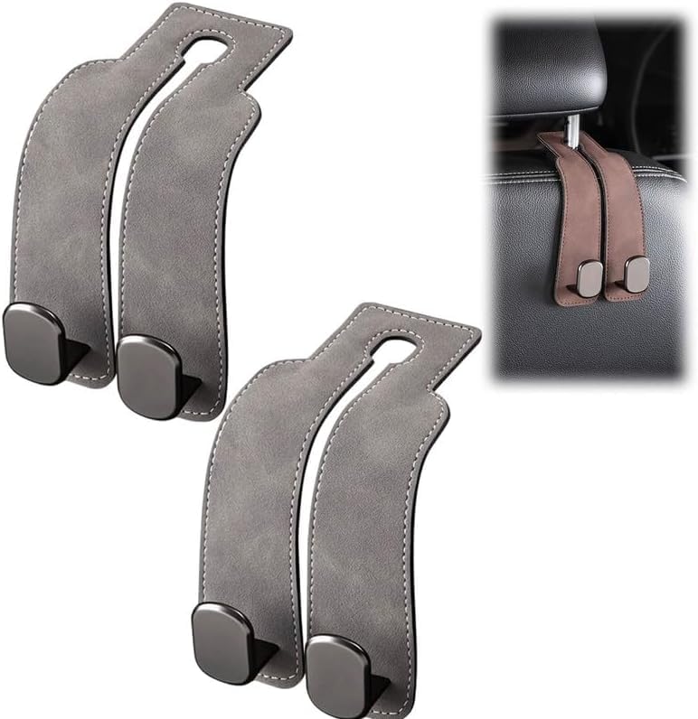 Headrest Hooks for Car,2026 New Two Hook Fur Leather Seat Back Headrest Hanger (2PCS-Gray) - color: 2PCS-Gray