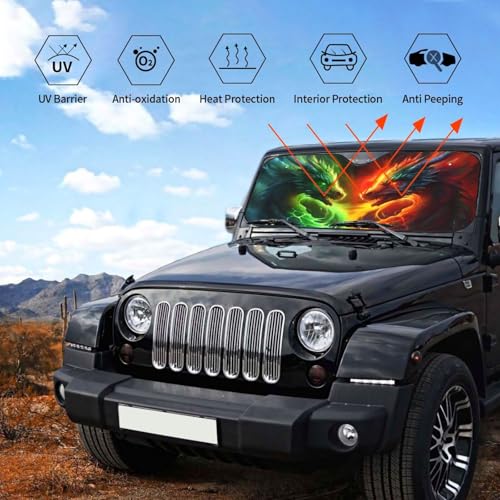 Dragon Car Sun Shade Windshield Sunshade Foldable Front Window Shield Cover for Truck SUV - color: Blue6