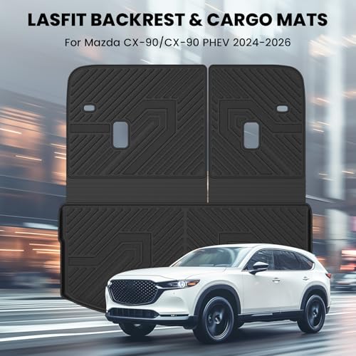 LASFIT Cargo Mat with Backrest Mat for Mazda CX-90 / CX 90 PHEV 2024 2025 2026 (Only Fit 3rd Row 60/40 Split-Bench Seats) TPE Custom Fit All Weather Trunk Liner Waterproof Cargo Tray Accessories - size: CX90 | 2024-2026 | Cargo Liner & Backrest Mat